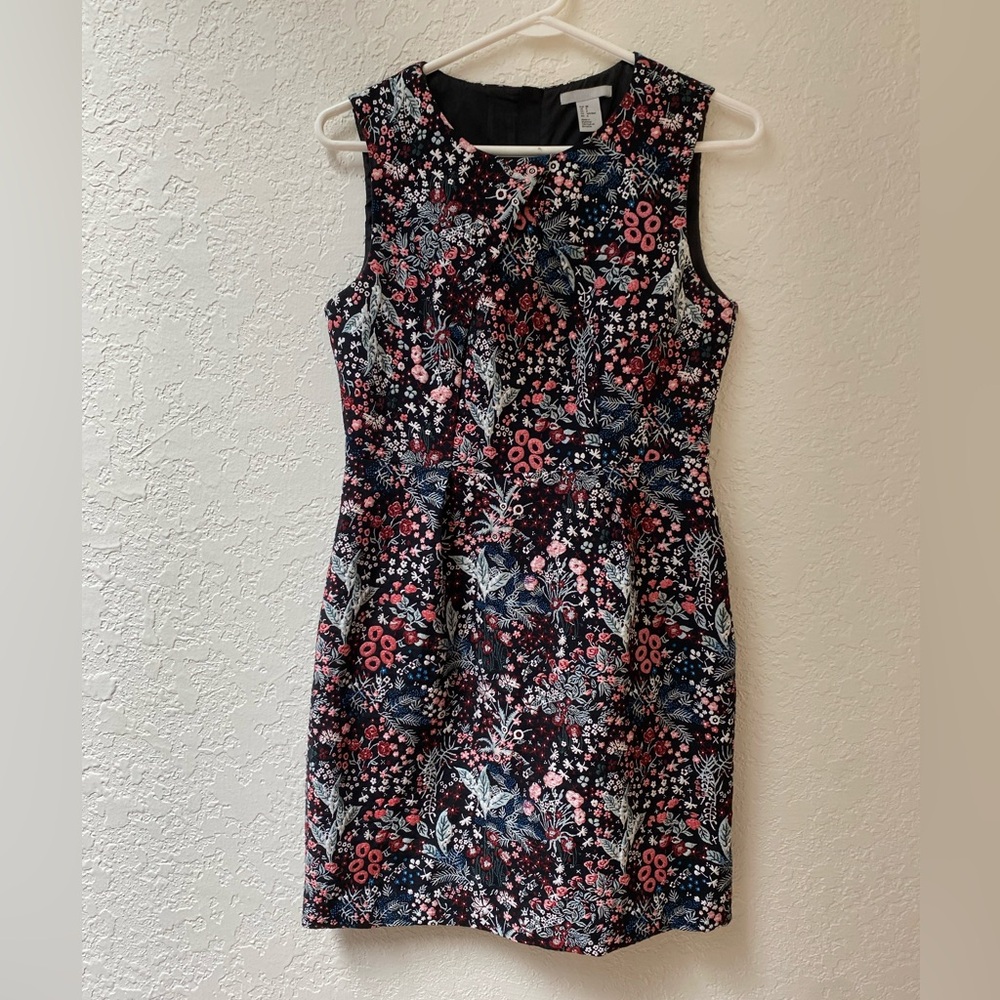 H&M Mini Dress Black Floral Jaquard